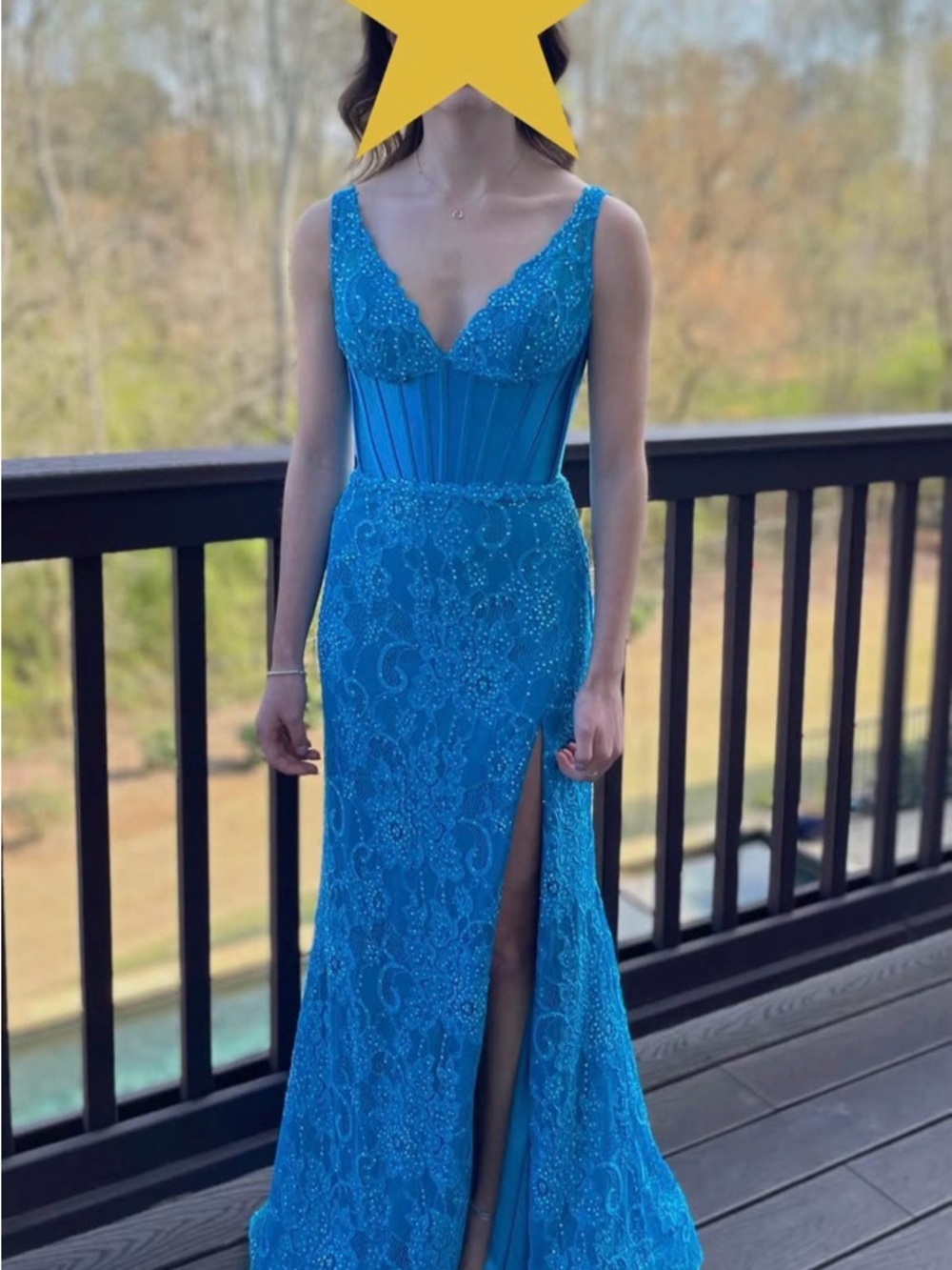 Sherri Hill Turquoise Beaded V-Neck Prom Dress
